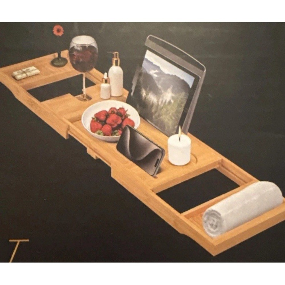 Bambusi Luxurious Collection Bathtub Tray BAM-BTF-NT Bamboo Adjustable Caddy